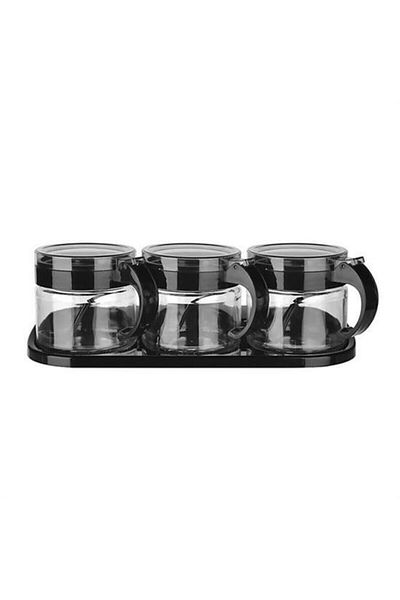 Skygo Buffer ®   Black 3-Piece Stand Covered Glass Air Leakproof Spice Rack Set with Spoon Kc-386