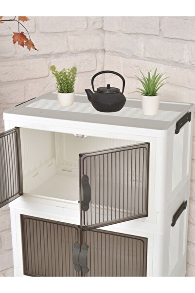 Mutfak Köşesi 4 Katlı Portatif Çok Amaçlı Kapaklı Organizer - İstiflenebilir Mutfak ve Kiler Dolabı