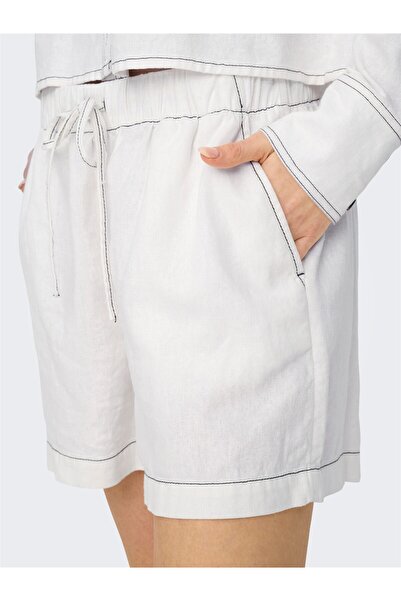 ONLY ONLCARO MW LINEN B - Women's White Pull-Up Shorts CC PNT -15314055