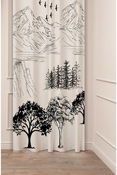 GREENDECOR Mountain Nature Tree Birds Bohemian Water Pattern Special Design Digital Printed (Single Wing) Modern Stylish Background Curtain