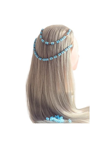 ZLBoutique Set 50 Inele de Păr Fosforescente + Aplicator, Culoare Albastră, 1 cm x 0,6 cm, Dreadlocks