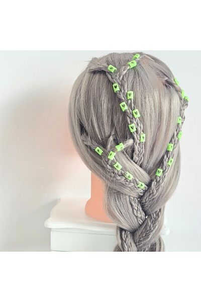 ZLBoutique Set 50 Glowing Green Hair Rings + Applicator with Heart Model, 1x0.6cm, Dreadlocks