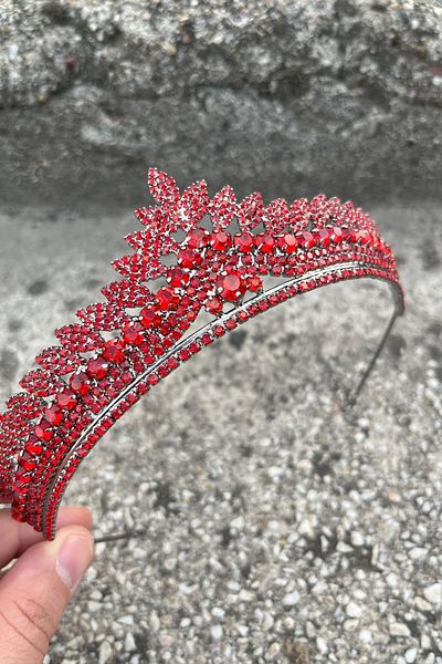 Hobigram Daniela Red Bridal Henna Crown Special Occasion Accessory Women's Crown Hair Accessory – Crown, Crystal Stone