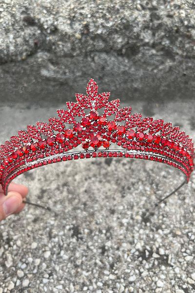 Hobigram Daniela Red Bridal Henna Crown Special Occasion Accessory Women's Crown Hair Accessory – Crown, Crystal Stone