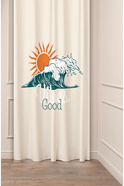 GREENDECOR Good Vibes Sea Ocean Pattern Design special Digital cu imprimeu (cu o singură aripă) Perdele modernă, bej, crem