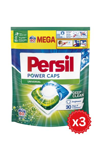 Persil Set of 3x Laundry Detergent Capsules Power Caps Universal 60, Persil, 180 Washes