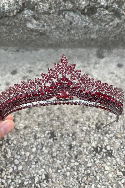 Hobigram Daniela Burgundy Bridal Henna Crown Special Occasion Accessory Women's Crown Hair Accessory – Crown, Crystal Stone
