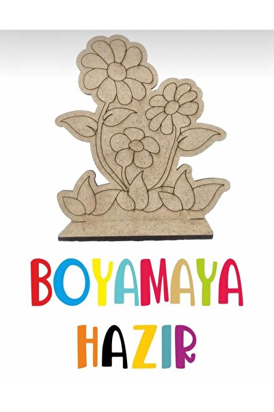 Çiçek desenli lazer kesim ahşap, 6’lı şerit boya ve fırça (Tüm set)