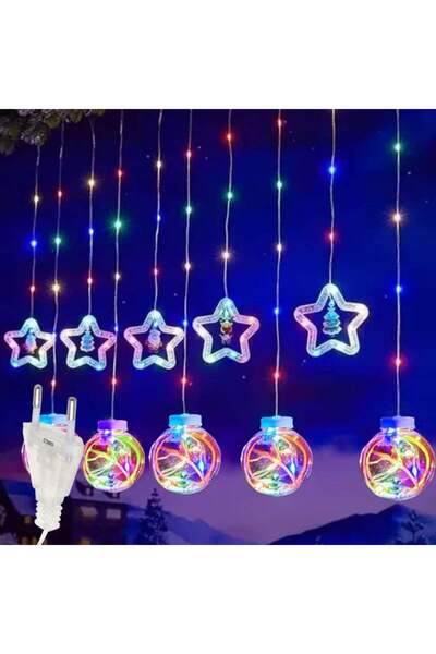 SIKS Instalație de Crăciun, Tip Cortină de Lumini, 5 Globuri Luminoase și 5 S...