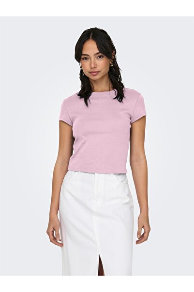ONLY Onlelina S/S O-Neck Short Top Jrs Noos Women's Pink Blouse - 15320229