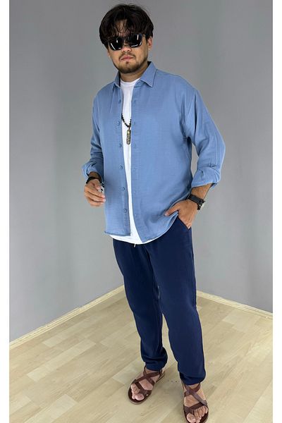 MARESHAL Muslin Oversize Relaxed Fit Shirt (Blue)