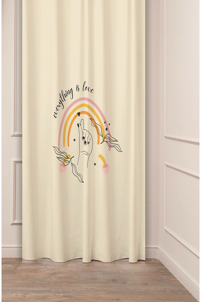 GREENDECOR Everything Is Love Love Bohemian Flowers Beige Patterned Special Design Digital Printed (Single Wing) Background Curtain