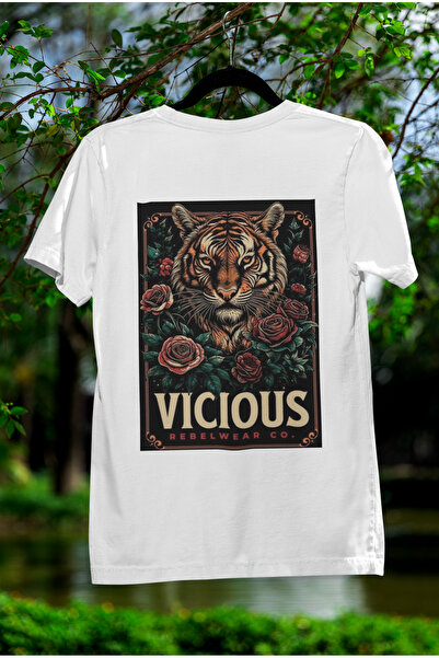 MAGORS تي شيرت VICIOUS SIRT مطبوع برقبة دائرية من القطن ذو قصة كبيرة وأكمام ق...