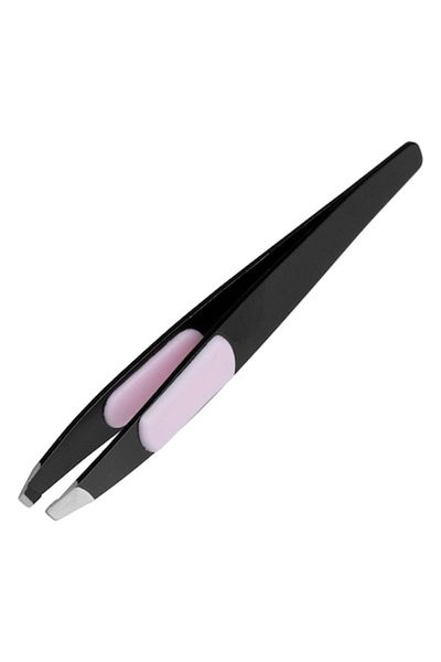 SyaMAG Eyebrow Tweezers, Inclined Tip, Length 10cm, Black and Pink