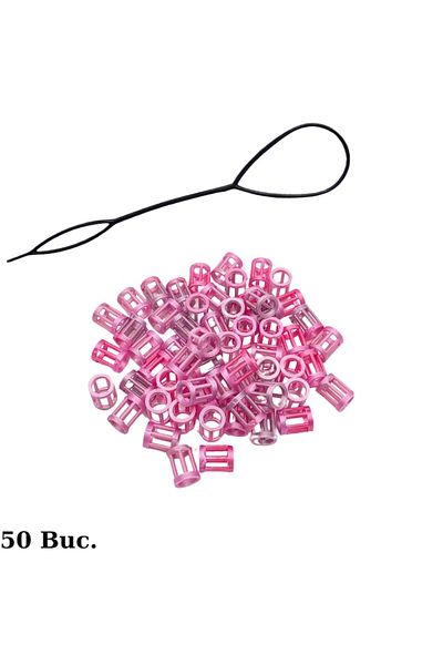 ZLBoutique Set 50 Inele Păr Roz Aplicator, 1cm X 0.6cm,accesorii Păr, Decorații Pentru Păr, Cercel De Păr