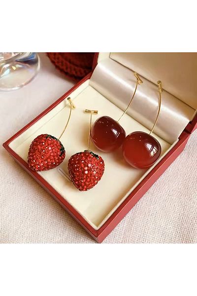 İnDerin Set of 2 Strawberry Cherry Earrings