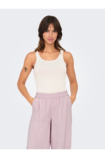 ONLY Pulover alb pentru femei ONLGEMMA SL U-NECK KNT NOOS - 15314659