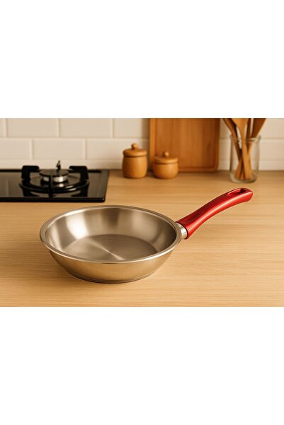 Metler مقلاة عميقة ستانلس ستيل 22 سم |   مقلاة مقاومة للحرارة بمقبض أحمر