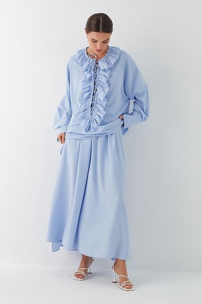MARKALİSTE Ruffled Lace Skirt Suit Blue