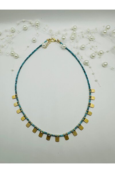 FASHION 316L Çelik Gold Püsküllü Doğal Taş Kolye