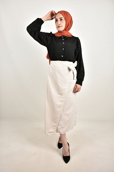 moda caddesi Linen Skirt with Tie Detail