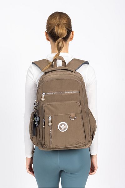Necati Çanta Αδιάβροχο Crinkle Fabric School & Casual Backpack – Ελαφρύ και πολλαπλών διαμερισμάτων σχεδίασης καφέ