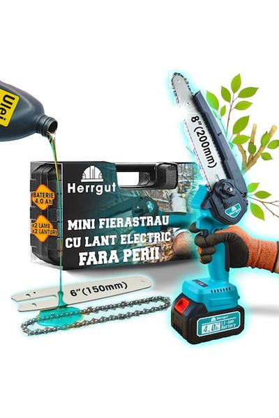 OEM Mini Fierăstrău Electric 8” – Motor Brushless, 800W, Încărcare Rapidă, Sistem Lubrifiere