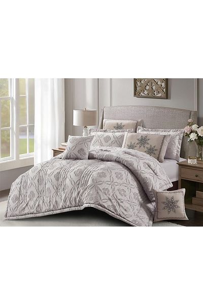 NAJMA 6-piece microfiber leaf print king size double bedspread, comforter size 260x240 cm