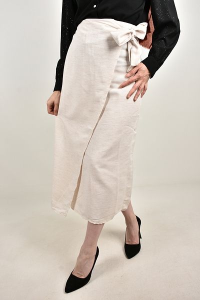 moda caddesi Linen Skirt with Tie Detail