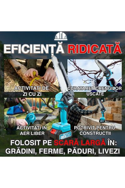 OEM Mini Fierăstrău Electric 8” – Motor Brushless, 800W, Încărcare Rapidă, Sistem Lubrifiere