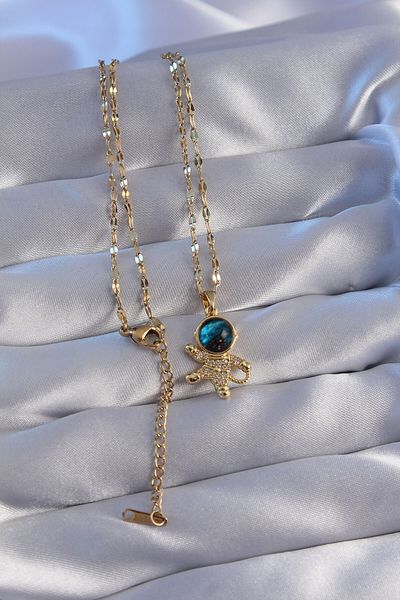 Skygo 316L Steel Chain Gold Color Zircon Stone Astronaut Figured Planet Necklace - Tj-Bko8824