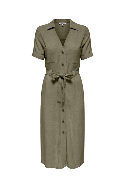 ONLY Only Onlsiesta Linen Blended Regular Fit V-Neck Midi Length Dress with Pockets 15347210