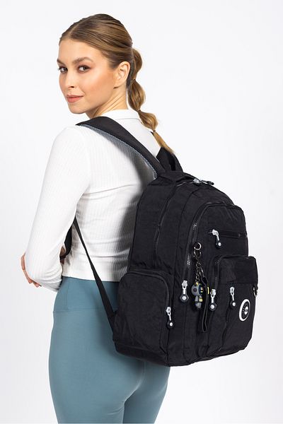 Necati Çanta Αδιάβροχο Crinkle Fabric School & Casual Backpack – Ελαφρύ και πολλαπλών διαμερισμάτων Μαύρο