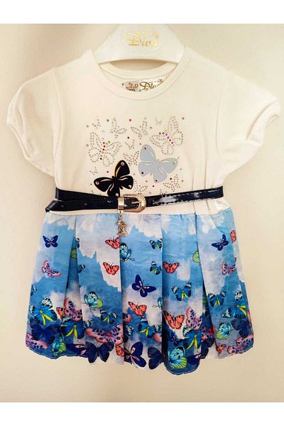 GAMZEAKKUŞ Butterfly Patterned, Belted Children's Dress