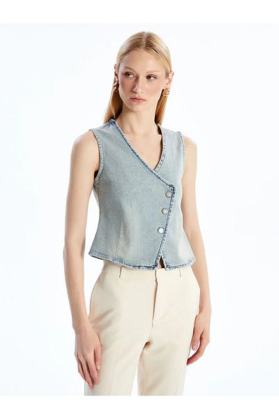 LC Waikiki V-Neck Women's Jean Vest
