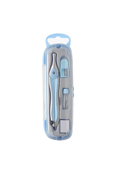 SyaMAG Geometry Compass Set, Metallic Silver Blue, Eraser, Spare Tip, Sharpener, 4 Pieces