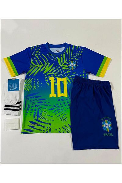 Lion Spor Brazil 2024/25 New Season Neymar Jr Kids Concept Jersey Set of 4 (Blue-Green)