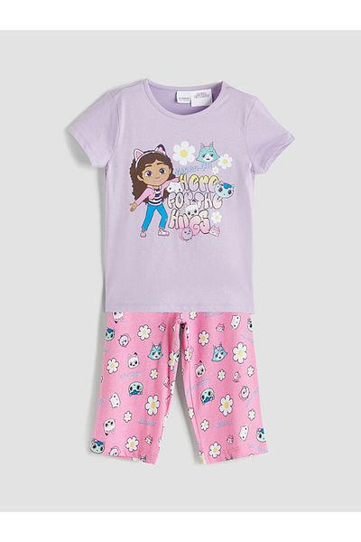 LC Waikiki Lilac Crew Neck Gabby’S Dollhouse Printed Girl's Capri Pajamas Set