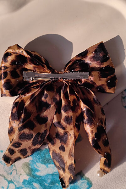 Nisankids Leopard Patterned Pearl Detailed Bow Buckle