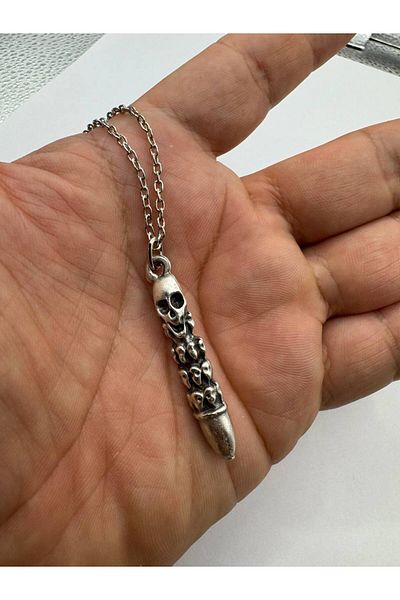 Herşey Nota Bullet Shaped Skull Necklace – Zamak Plated Metal – 60 cm Chain