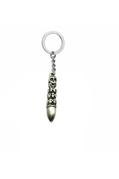 Herşey Nota Bullet Shaped Skull Keychain – Zamak Plated Metal – Gothic Design