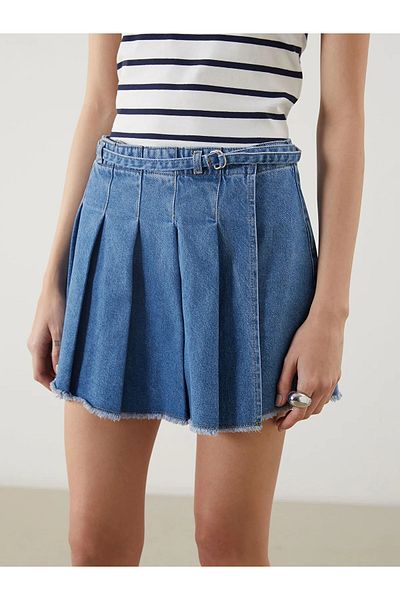 LC Waikiki Pleated Young Girl Jean Shorts Skirt