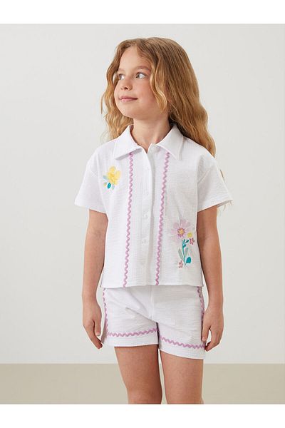 LC Waikiki Lcw Kids White Floral Girl's Shirt and Shorts 2-Pack