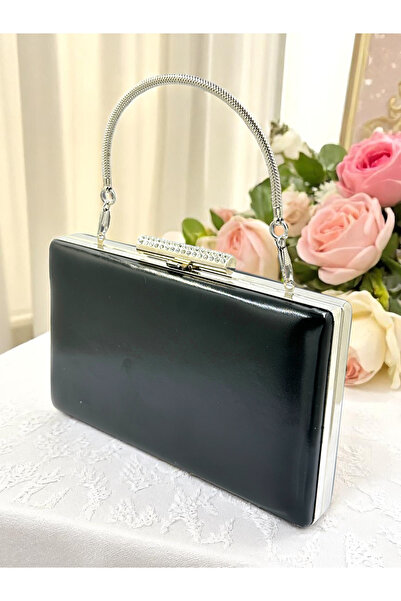 Biçanta Culoare Neagră Piele Mate Piele Mâner Metal Femei Geantă Rochie De Se...