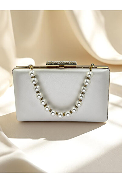 Biçanta Τσάντα νύφης εκρού χρώμα ματ δέρμα μαργαριτάρι λαβή γυναικεία βραδινά φορέματα τσάντα γάμου αρραβώνων αποφοίτηση