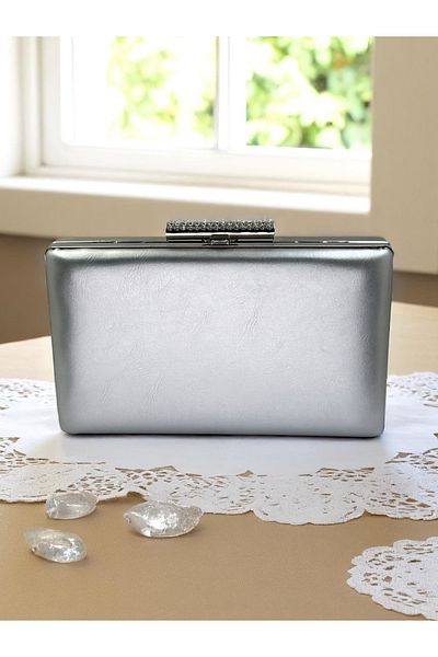 Biçanta Silver Gray Lame Color Matte Skin Leather Women's Evening Dress Bag Wedding Engagement Graduation