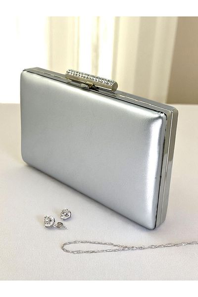 Biçanta Silver Gray Lame Color Matte Skin Leather Women's Evening Dress Bag Wedding Engagement Graduation