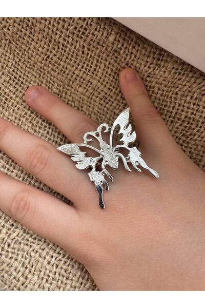 Herşey Nota خاتم نسائي مع شكل فراشة كبيرة |   مجوهرات مطلية بالزاماك قابلة لل...