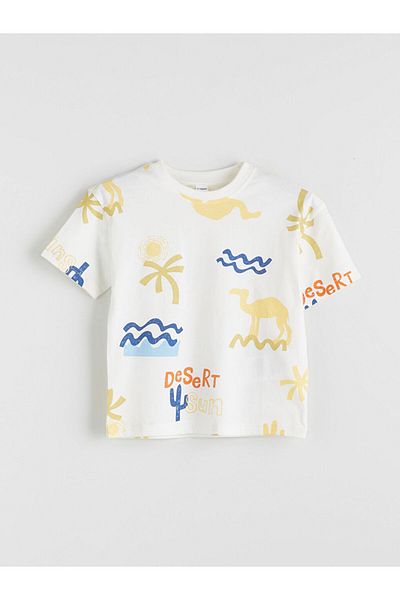 LC Waikiki Lcw Kids Beige Crew Neck Printed Boys T-Shirt S5Cl02Z1Nvy25