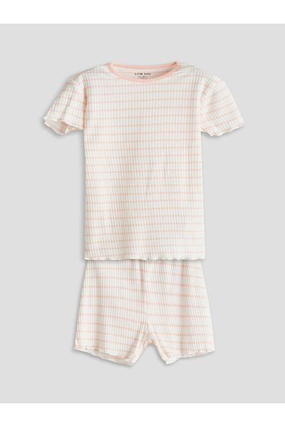 LC Waikiki Ecru Striped Baby Girl Shorts Pajama Set